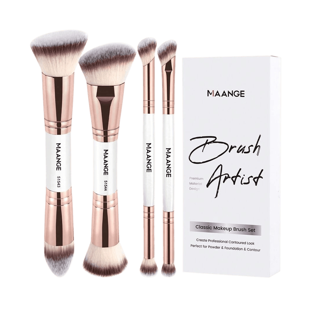 MAANGE 4pcs Dual-Ended Soft Natural Synthetic Makeup Brush Set White Makeup Tools - XOXO cosmetics