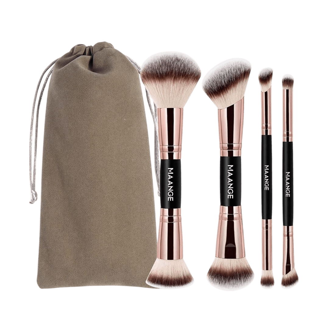 MAANGE 4pcs Professional Double-Headed Makeup Brush Set + 1Pc Velvet Bag Makeup Tools - XOXO cosmetics