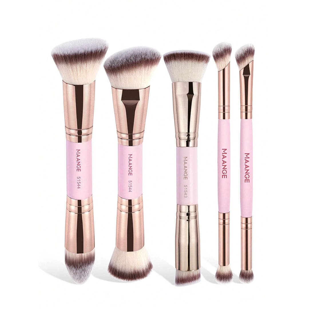 MAANGE 5Pcs Professional Facial Double-Ended Makeup Brush Set Makeup Tools - XOXO cosmetics