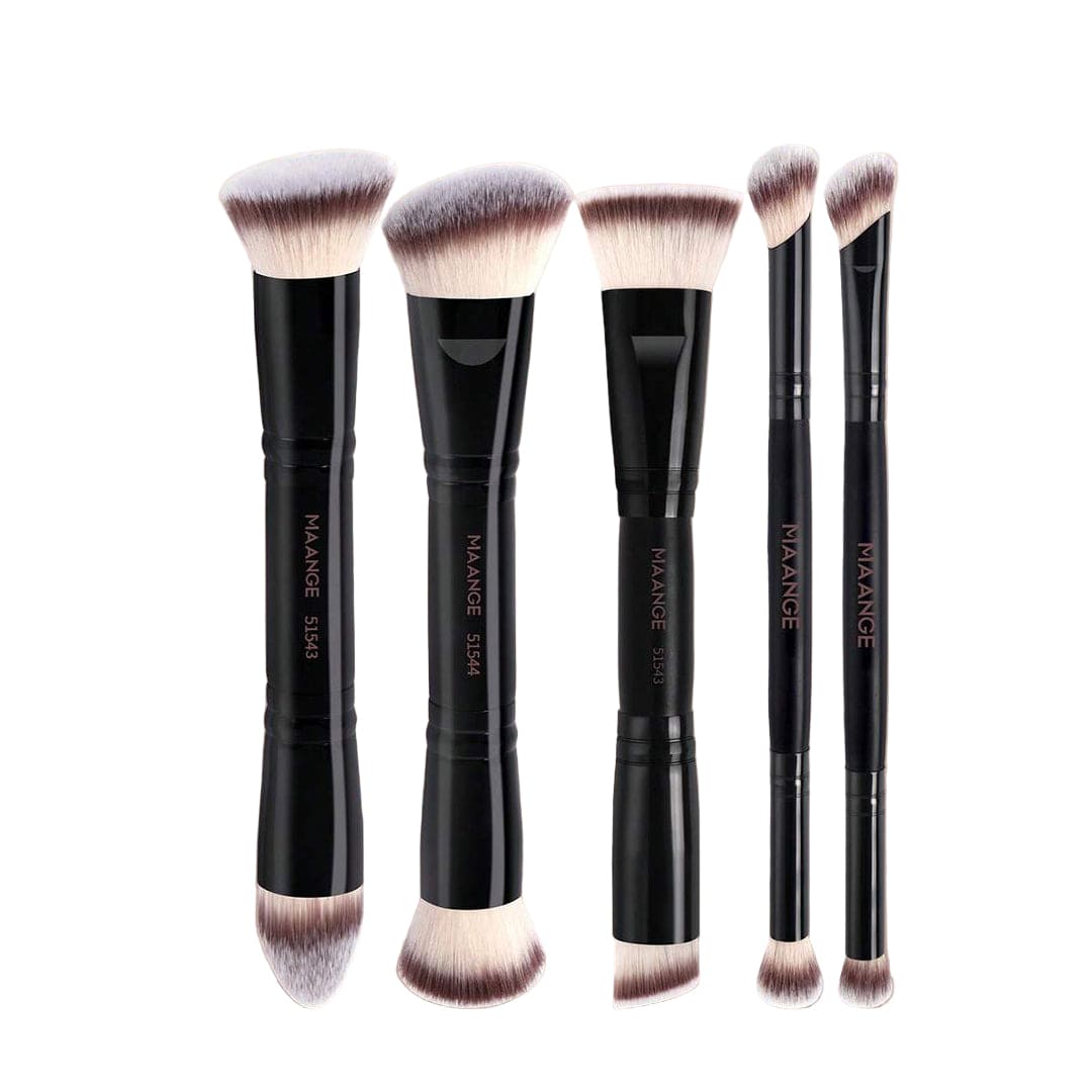 MAANGE 5Pcs Professional Facial Double-Ended Makeup Brush Set Makeup Tools - XOXO cosmetics