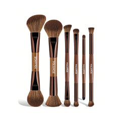 MAANGE 6pcs Double Headed Soft Natural Synthetic Hair Cosmetic Brush Set Makeup Tools - XOXO cosmetics