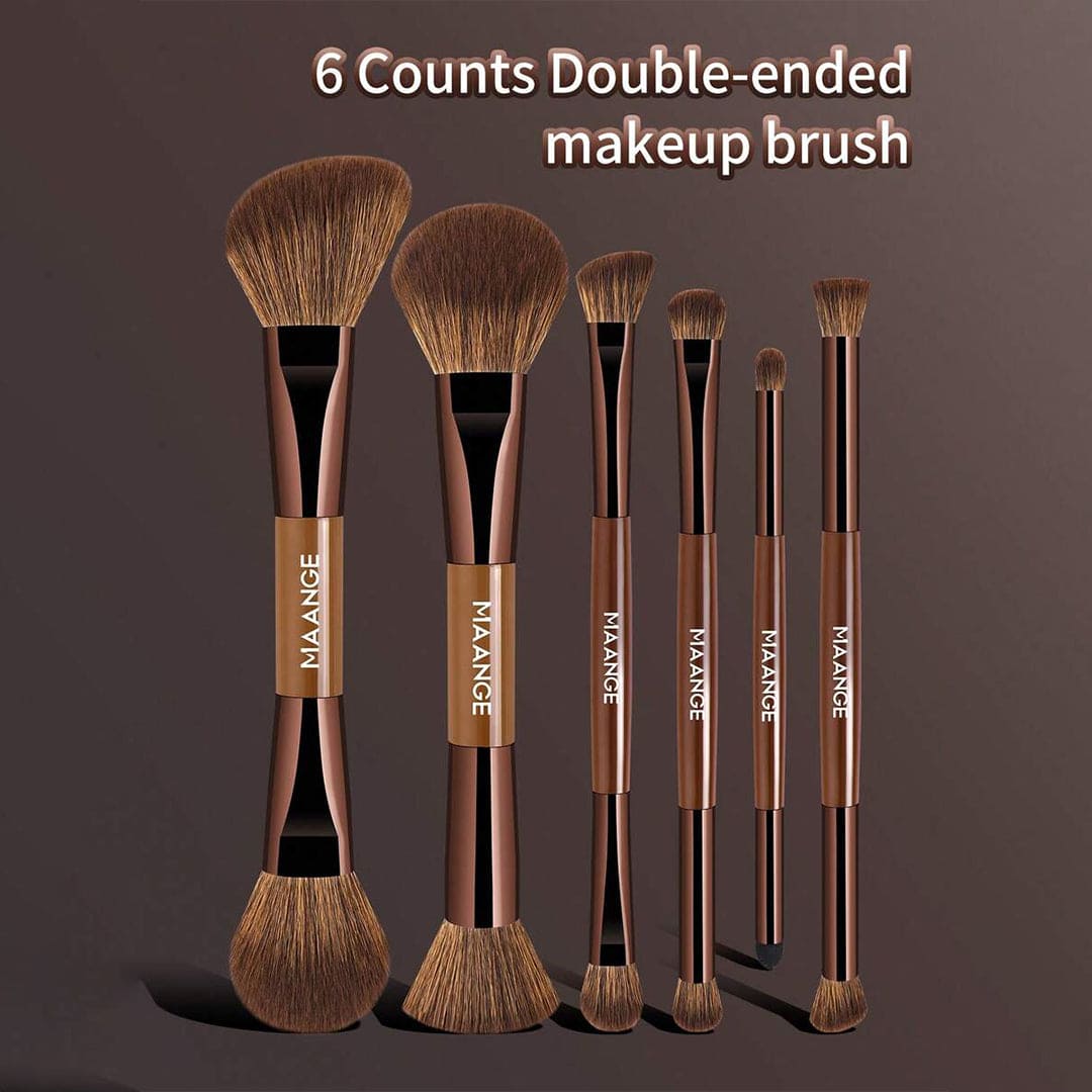 MAANGE 6pcs Double Headed Soft Natural Synthetic Hair Cosmetic Brush Set Makeup Tools - XOXO cosmetics