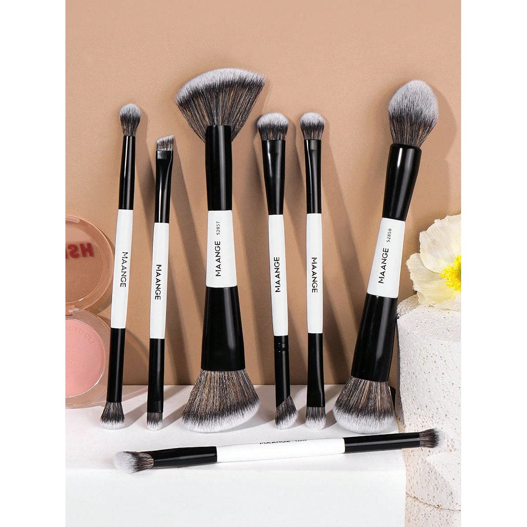 MAANGE 7Pcs Double Headed Soft Natural Synthetic Hair Cosmetic Brush Set Makeup Tools - XOXO cosmetics