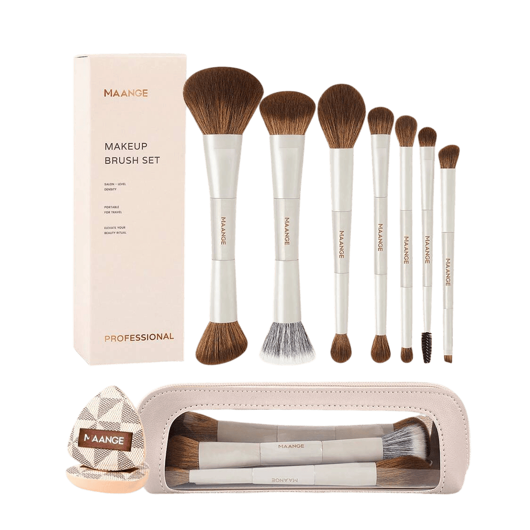 MAANGE 7Pcs Makeup Brushes + 2 Powder Puffs + 1 Makeup Bag Makeup Tools - XOXO cosmetics
