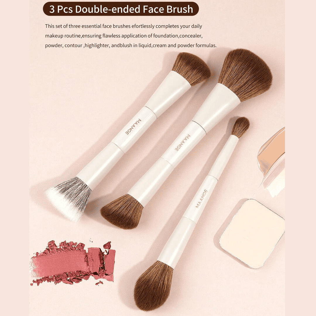 MAANGE 7Pcs Makeup Brushes + 2 Powder Puffs + 1 Makeup Bag Makeup Tools - XOXO cosmetics