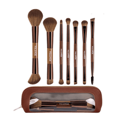 MAANGE 7Pcs Professional Facial Double-Ended Makeup Brush Set + Cosmetics Bag Makeup Tools - XOXO cosmetics