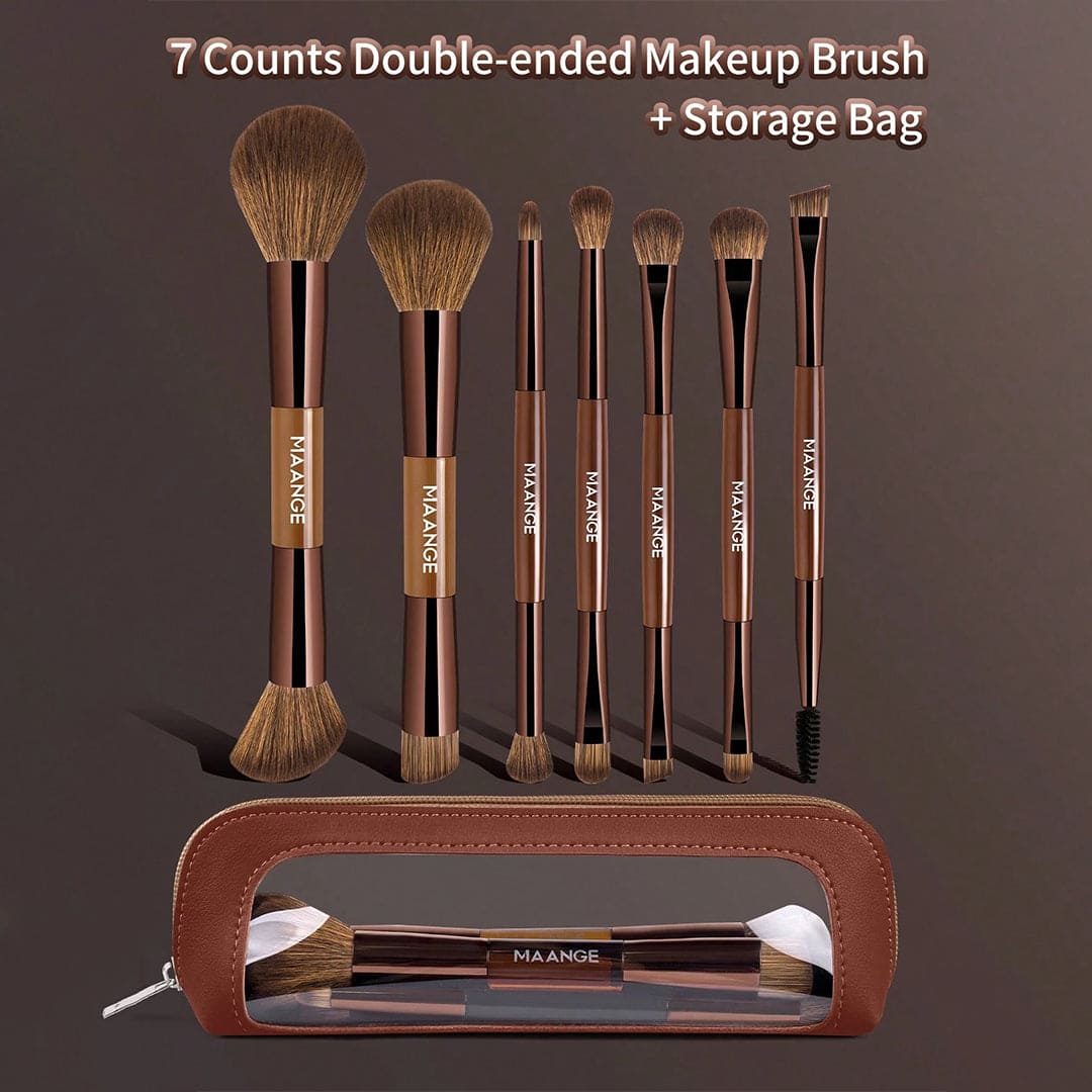 MAANGE 7Pcs Professional Facial Double-Ended Makeup Brush Set Makeup Tools - XOXO cosmetics