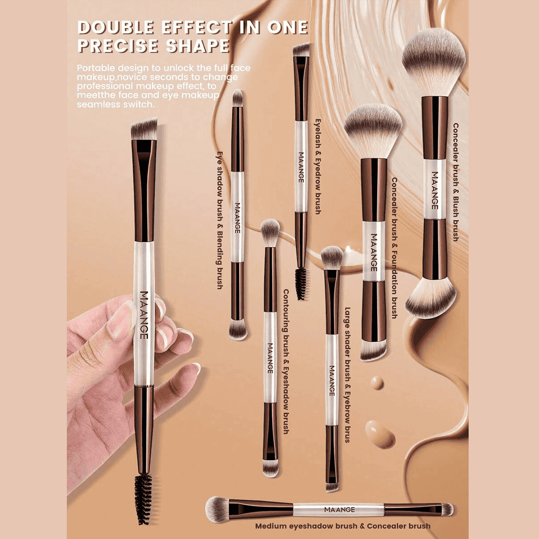 MAANGE 7pcs Professional Dual-Ended Makeup Brush Set + Cosmetics Bag Makeup Tools - XOXO cosmetics