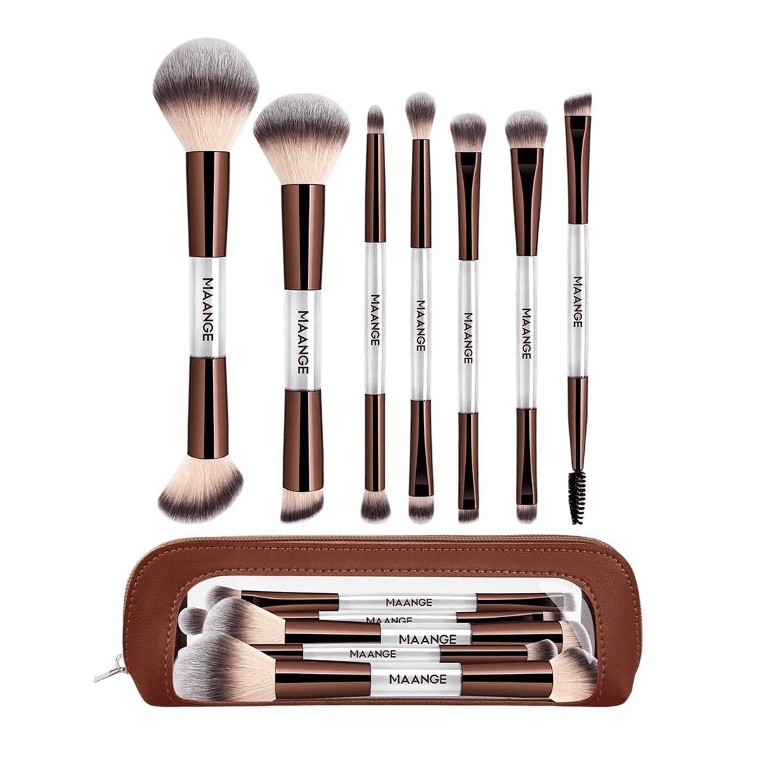 MAANGE 7pcs Professional Dual-Ended Makeup Brush Set + Cosmetics Bag Makeup Tools - XOXO cosmetics