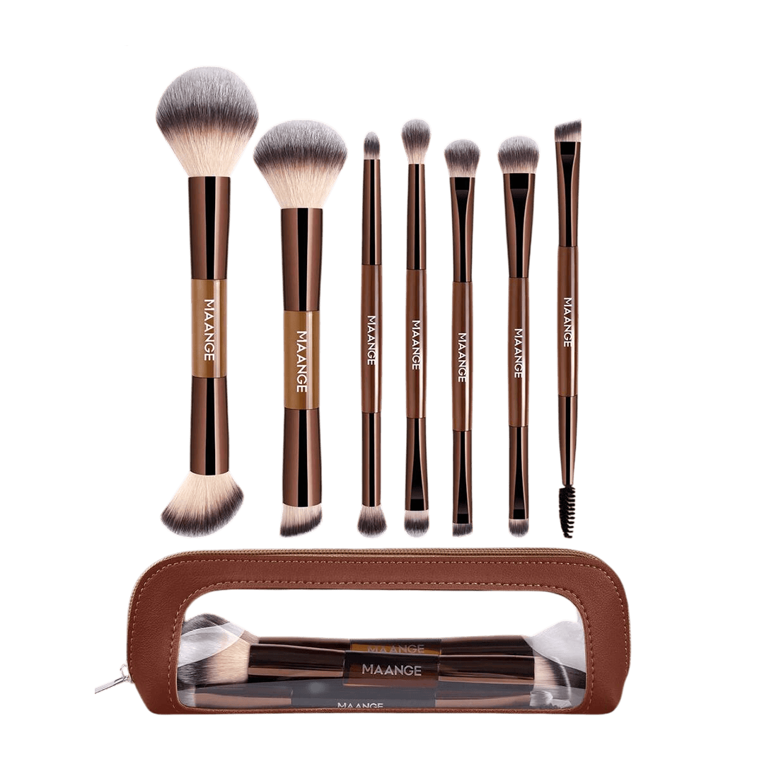 MAANGE 7pcs Professional Dual-Ended Makeup Brush Set + Cosmetics Bag Makeup Tools - XOXO cosmetics