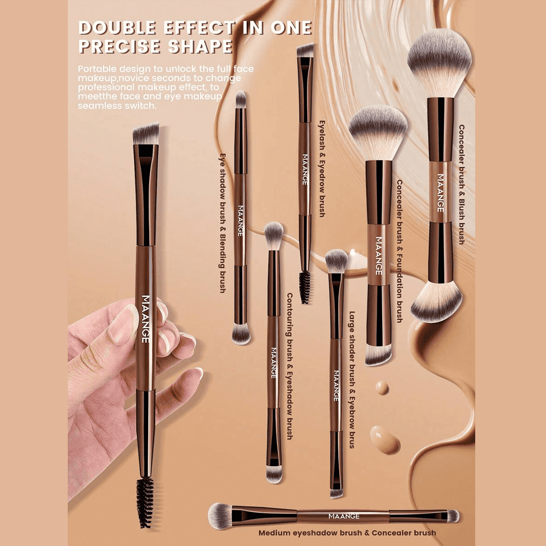 MAANGE 7pcs Professional Dual-Ended Makeup Brush Set + Cosmetics Bag Makeup Tools - XOXO cosmetics