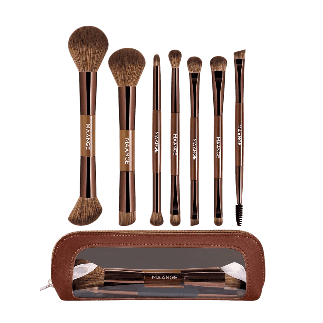 MAANGE 7pcs Soft Dual-Ended Multi-Functional Makeup Brush Set + Cosmetics Bag Makeup Tools - XOXO cosmetics
