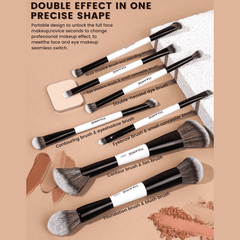 MAANGE 8Pcs Double Headed Soft Natural Synthetic Hair Cosmetic Brush Set + Cosmetics Bag Makeup Tools - XOXO cosmetics