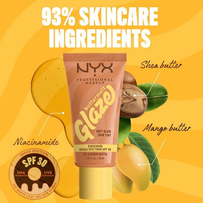 NYX Buttermelt Glaze Soft Glow Tint + SPF30 Foundation - XOXO cosmetics