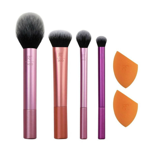 Real Techniques Everyday Essentials Makeup Brush Set with Bonus Miracle Complexion Sponge Makeup Tools - XOXO cosmetics