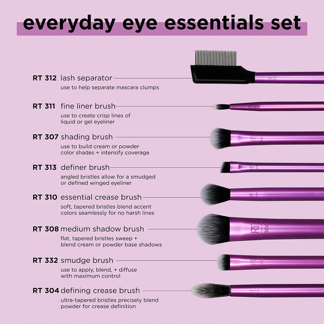Real Techniques Everyday Eye Essentials - 8 Must-Have Eye Brushes Makeup Tools - XOXO cosmetics