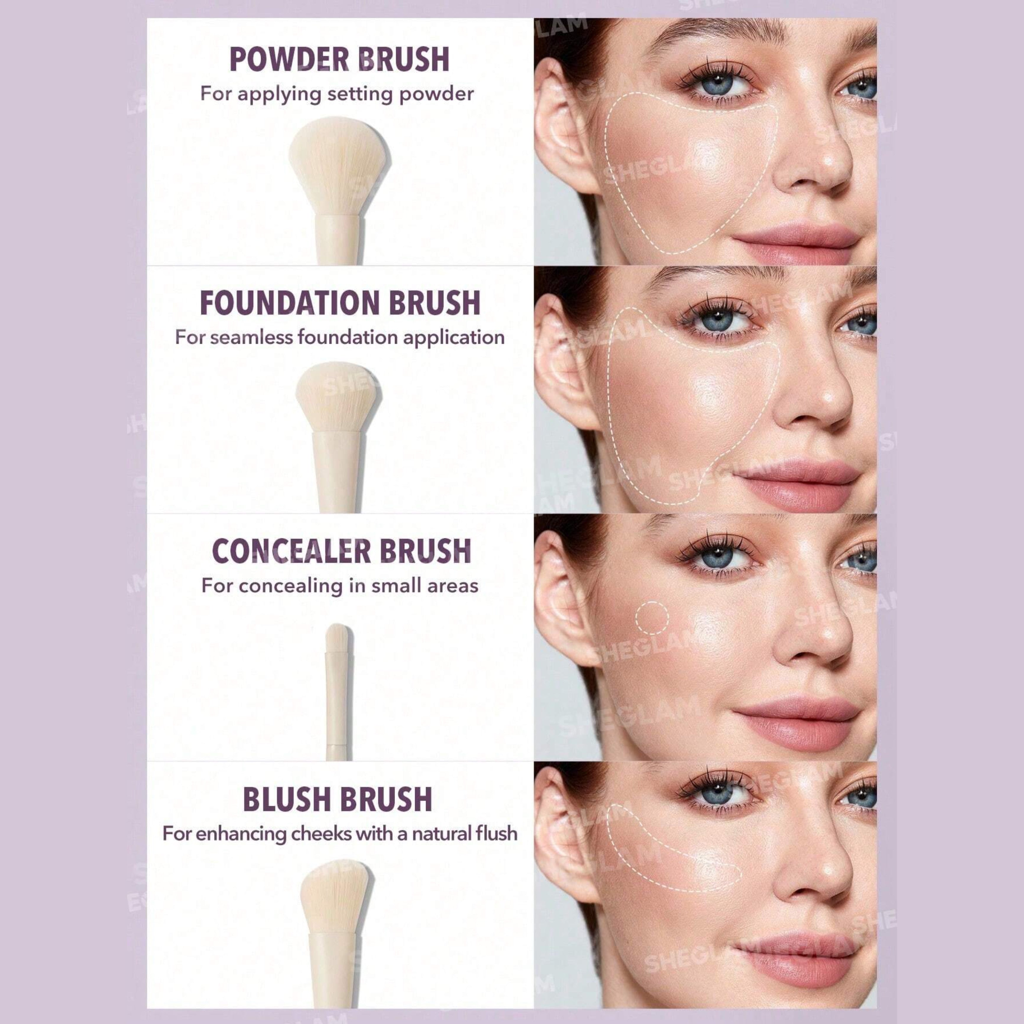 SHEGLAM 8Pcs Pro Core Brush kit Makeup Tools - XOXO cosmetics