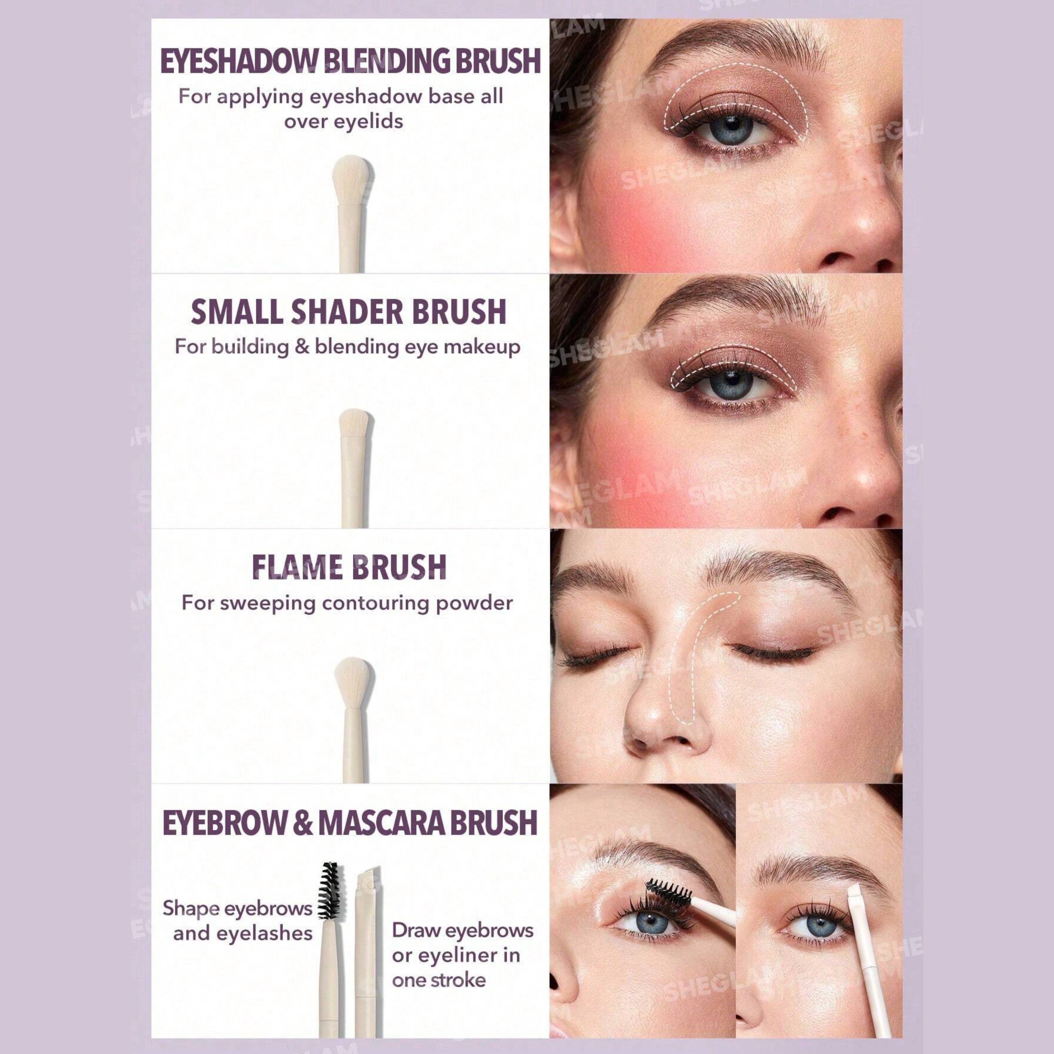 SHEGLAM 8Pcs Pro Core Brush kit Makeup Tools - XOXO cosmetics