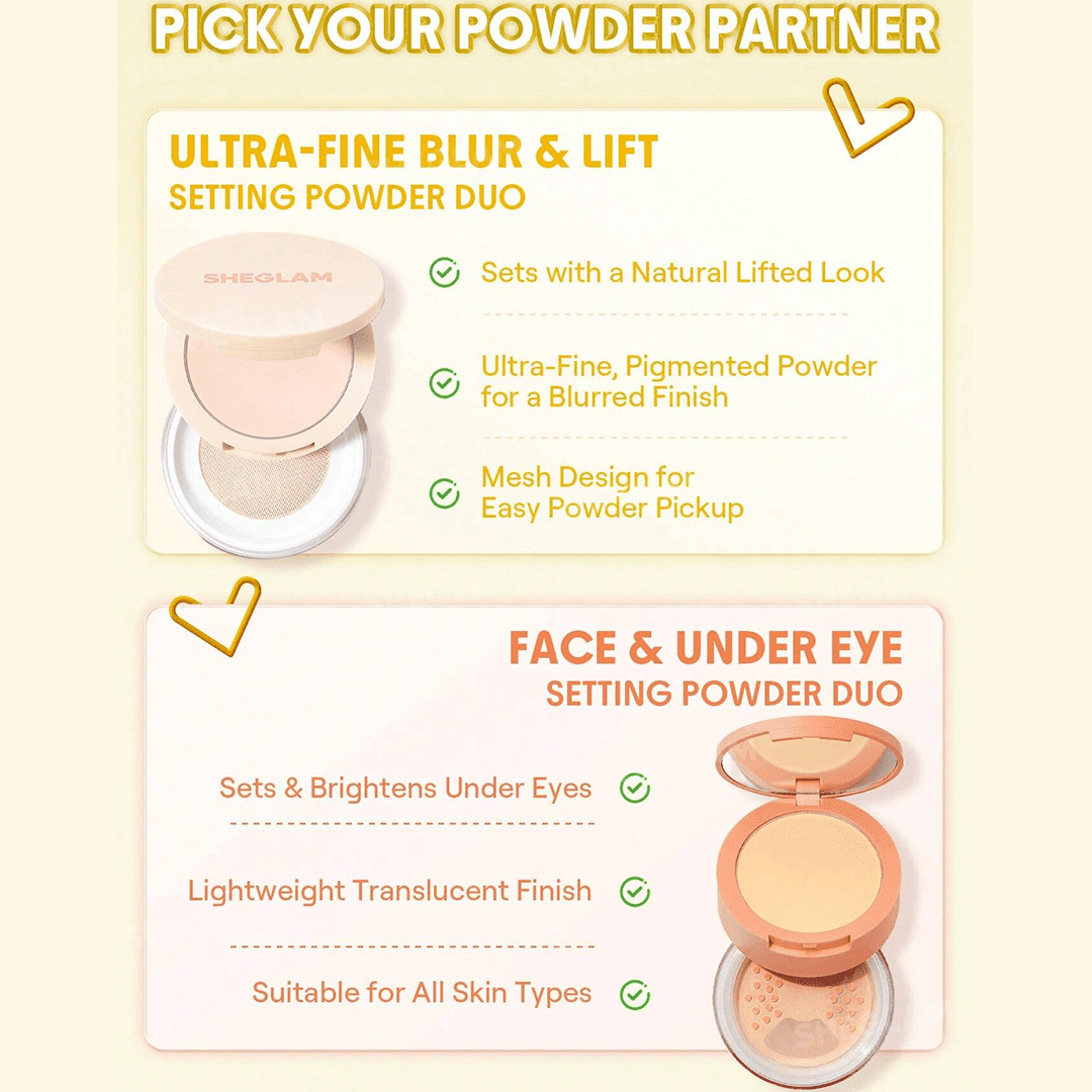 SHEGLAM Insta-Ready Ultra-Fine Blur & Lift Setting Powder Duo - Banana Powder - XOXO cosmetics