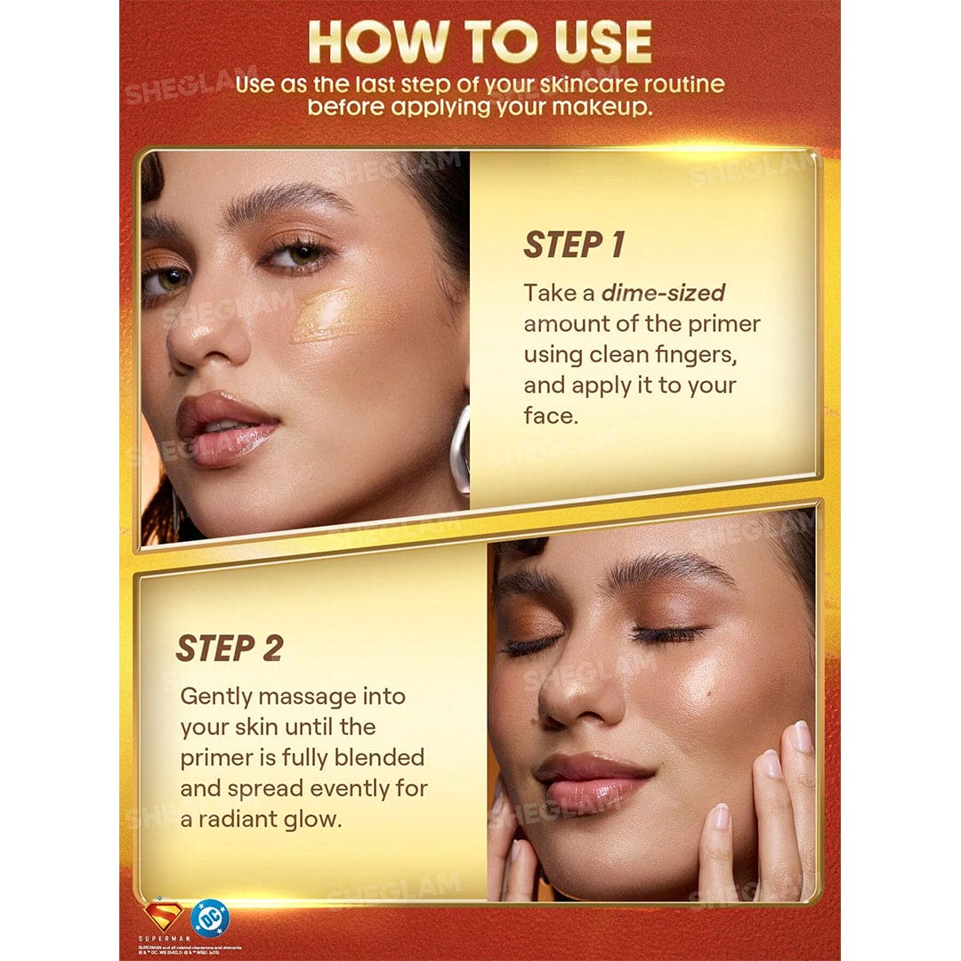 SHEGLAM The Superman Good Grip Glow Illuminating Primer - Gold Primer - XOXO cosmetics