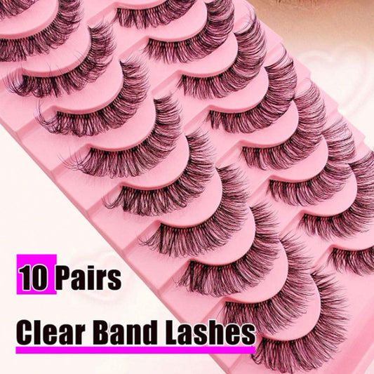 SHEIN - 10 Pairs False Eyelashes Clear Band Russian Strip Lashes Eyelashes - XOXO cosmetics