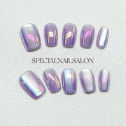 SHEIN 10pcs Shiny Short Square Purple Cat Eye Design Press On Nails Press On Nails - XOXO cosmetics