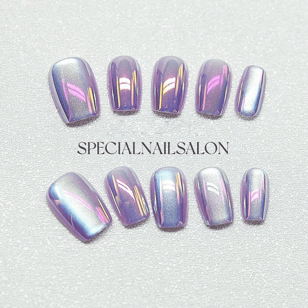 SHEIN 10pcs Shiny Short Square Purple Cat Eye Design Press On Nails Press On Nails - XOXO cosmetics
