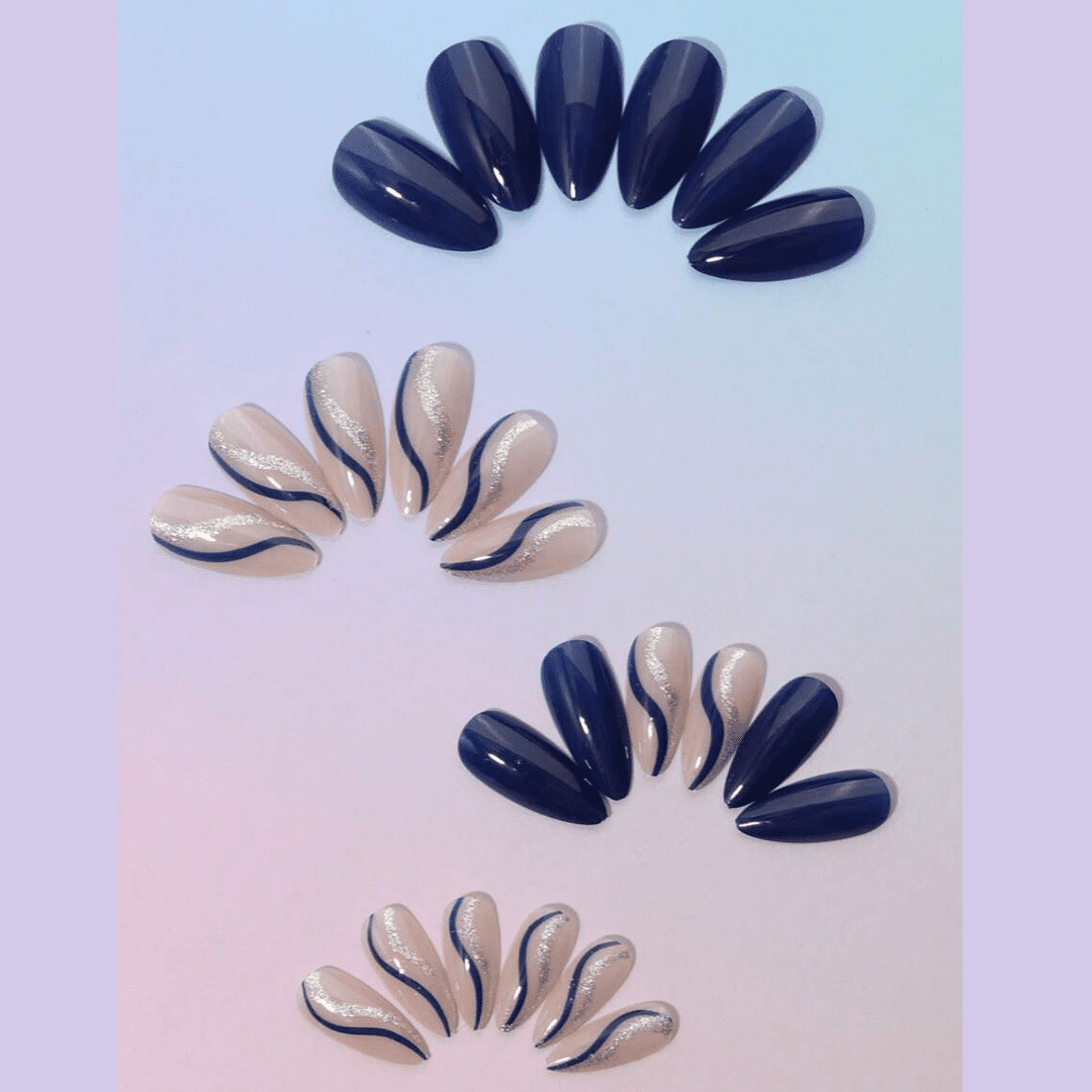 SHEIN 24Pcs Almond-Shaped Light Blue Dotted Glitter Press On Nails Press On Nails - XOXO cosmetics