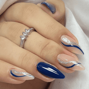 SHEIN 24Pcs Almond-Shaped Light Blue Dotted Glitter Press On Nails Press On Nails - XOXO cosmetics