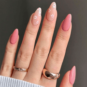 SHEIN 24Pcs Long Almond Pink Flower Press On Nails Press On Nails - XOXO cosmetics