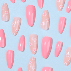 SHEIN 24Pcs Long Almond Pink Flower Press On Nails Press On Nails - XOXO cosmetics