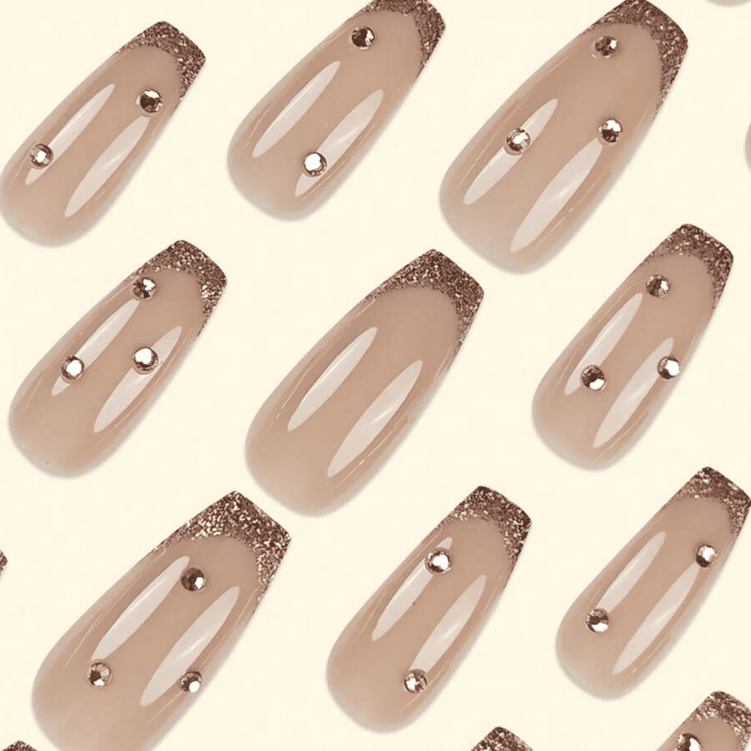 SHEIN 24Pcs Nail Gems Long Almond Glitter Geometry Stripe Pattern Press On Nails Press On Nails - XOXO cosmetics