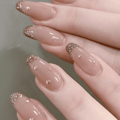 SHEIN 24Pcs Nail Gems Long Almond Glitter Geometry Stripe Pattern Press On Nails Press On Nails - XOXO cosmetics