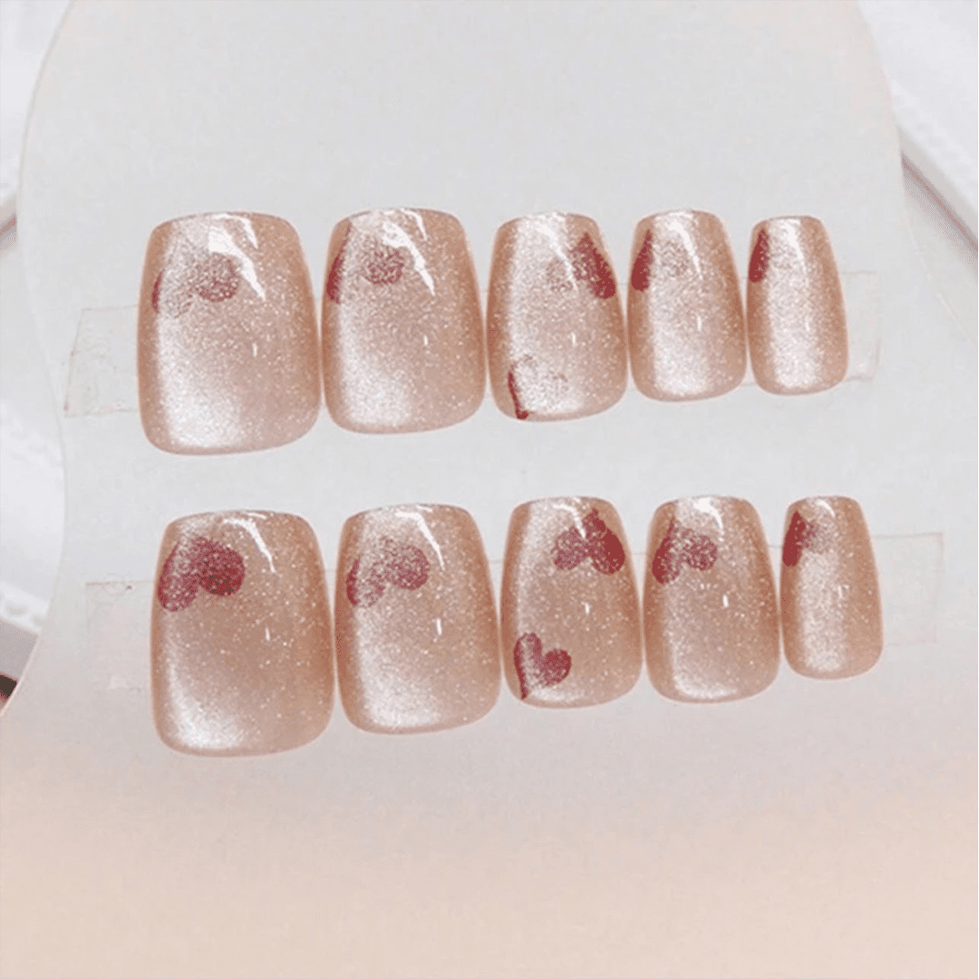 SHEIN 24Pcs Red Heart Short Cat-Eye Gloss Artificial Press On Nails Press On Nails - XOXO cosmetics