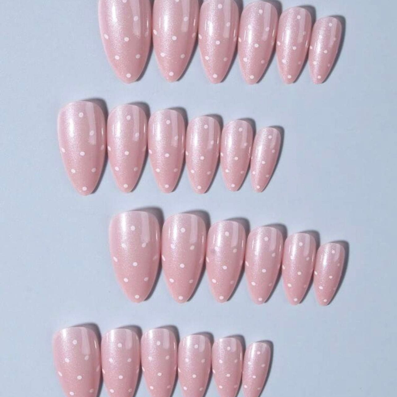 SHEIN 24Pcs Short Nails Pink Color Glitter Coated White Polka Dot Almond Shape Press On Nails Press On Nails - XOXO cosmetics