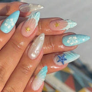 SHEIN 24pcs Almond French Elegant 3D Ocean Style Starfish Press On Nails Press On Nails - XOXO cosmetics