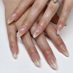 SHEIN 24pcs Almond Nude And White European Style Press On Nails Press On Nails - XOXO cosmetics