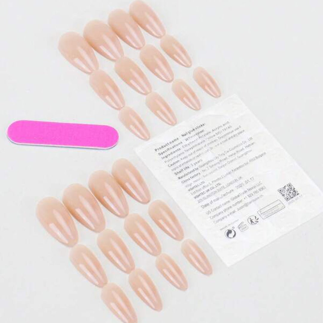 SHEIN 24pcs Almond Nude And White European Style Press On Nails Press On Nails - XOXO cosmetics