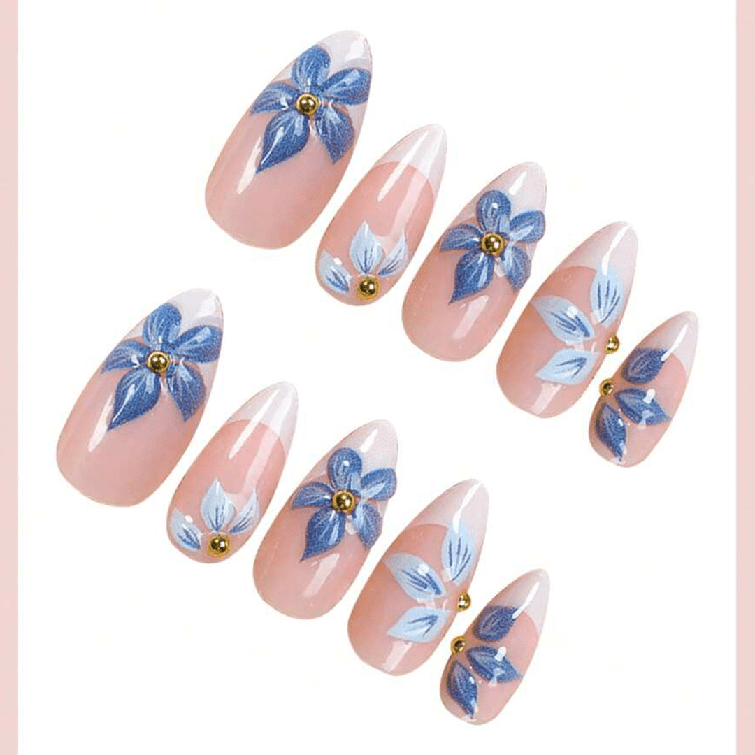 SHEIN 24pcs Almond-Shaped 3D Flower White French Press On Nails Press On Nails - XOXO cosmetics