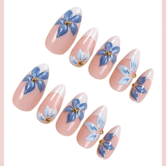 SHEIN 24pcs Almond-Shaped 3D Flower White French Press On Nails Press On Nails - XOXO cosmetics
