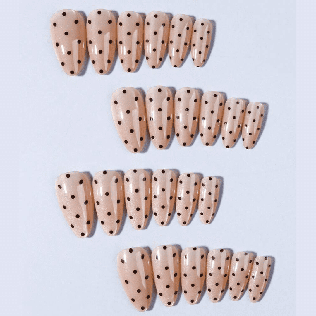 SHEIN 24pcs Almond-Shaped Black Polka Dot Press On Nails Press On Nails - XOXO cosmetics