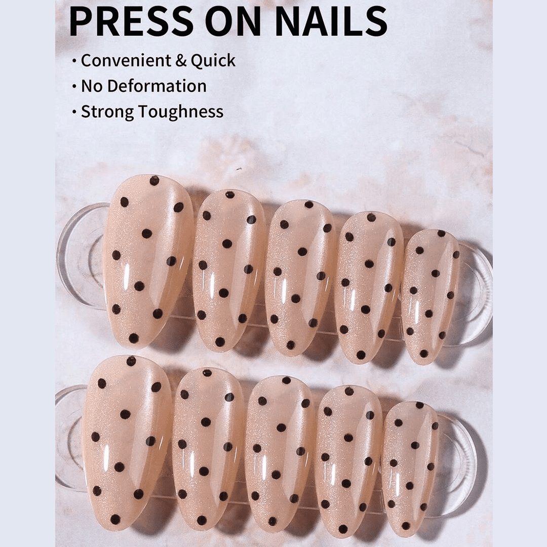 SHEIN 24pcs Almond-Shaped Black Polka Dot Press On Nails Press On Nails - XOXO cosmetics