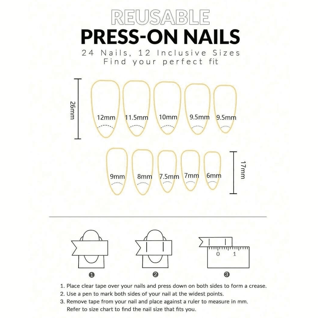 SHEIN 24pcs Almond Shaped Blue Polka Dot Striped Floral Press On Nails Press On Nails - XOXO cosmetics