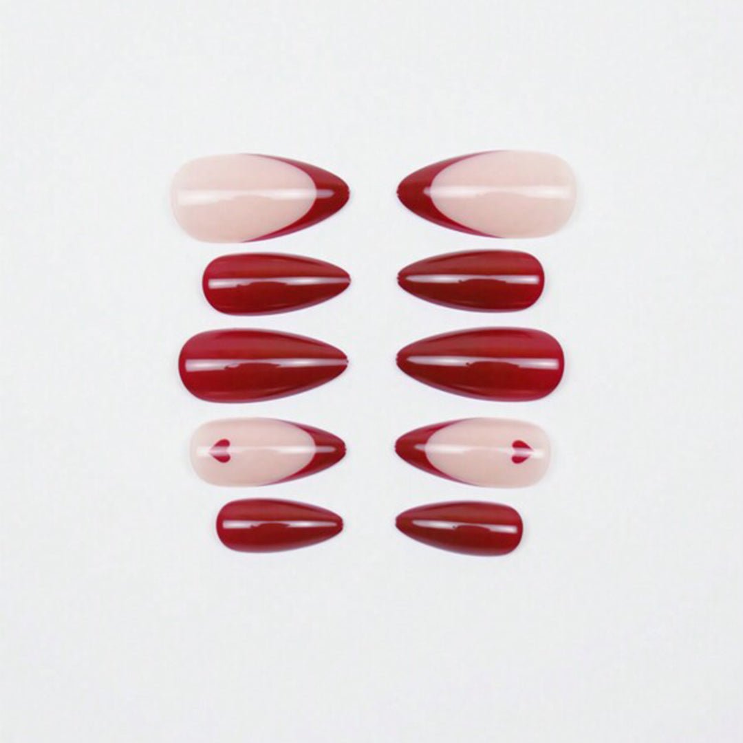 SHEIN 24pcs Almond Shaped Red French Tip With Heart Pattern Press On Nails Press On Nails - XOXO cosmetics