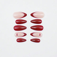 SHEIN 24pcs Almond Shaped Red French Tip With Heart Pattern Press On Nails Press On Nails - XOXO cosmetics