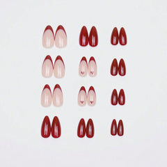 SHEIN 24pcs Almond Shaped Red French Tip With Heart Pattern Press On Nails Press On Nails - XOXO cosmetics