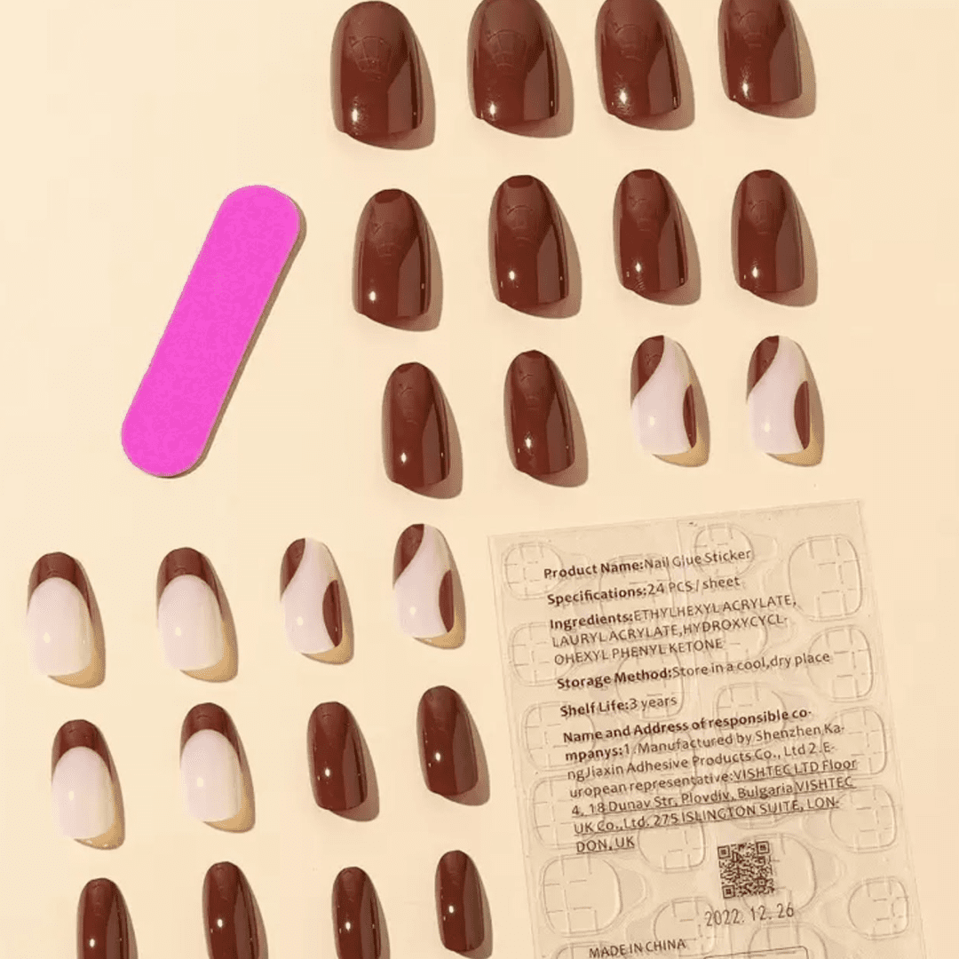 SHEIN 24pcs Long Almond Brown Solid French Color Press On Nails Press On Nails - XOXO cosmetics