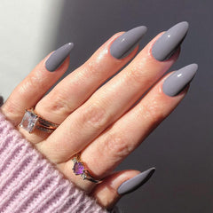 SHEIN 24pcs Long Almond Gray Color Press On Nails Press On Nails - XOXO cosmetics