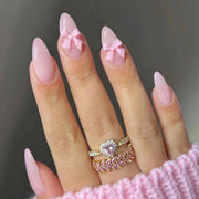 SHEIN 24pcs Long Almond Pink Bowknot Design Press On Nails Press On Nails - XOXO cosmetics