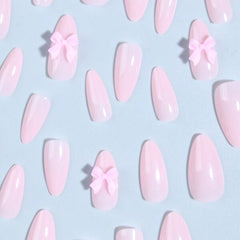 SHEIN 24pcs Long Almond Pink Bowknot Design Press On Nails Press On Nails - XOXO cosmetics